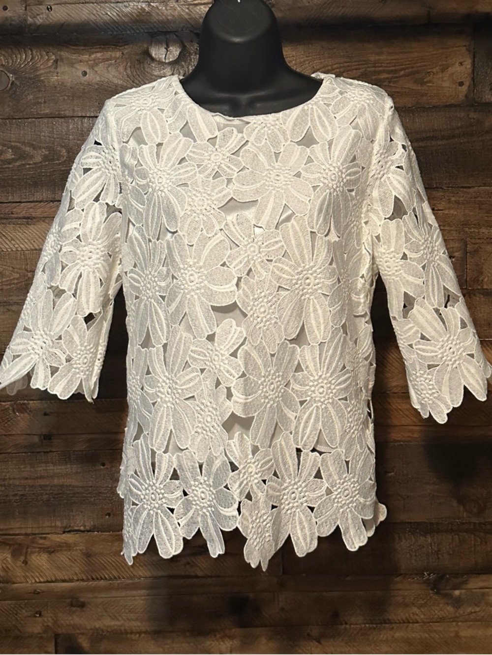 White Floral Lace Overlay Women's Top